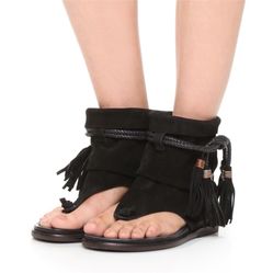 Free People Marlo boot sandal size 39 / 9 black tassel boho 