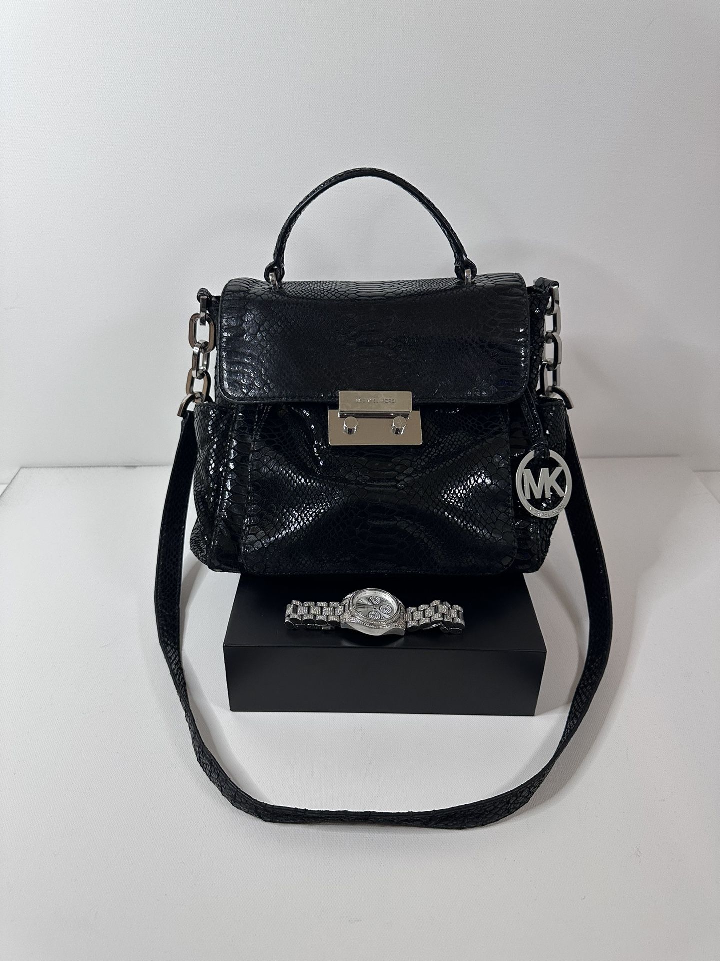 MICHAEL KORS Black Satchel & Bradshaw Watch (Bundle Deal)