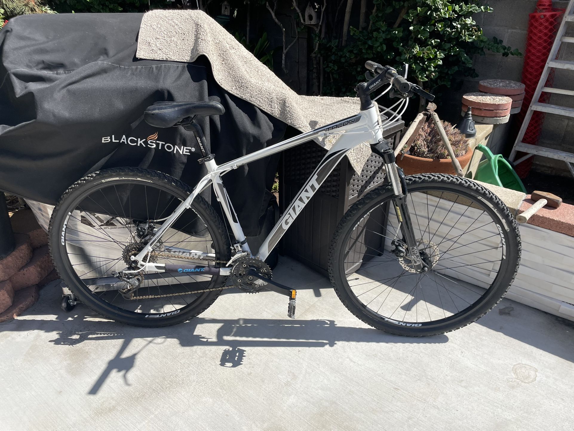 Giant mountain bike never been use hardly new tires 29 inches wheels 3 cranks 8 gears on cassette disc brakes etc etc must c to appreciate 