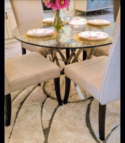 High-End Glass Dining Table Set by Chintaly Imports (Evelyn Collection)