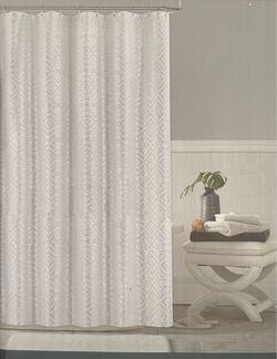 White Polyester Shower Curtain with Silver Geometric Pattern, 72” x 72”