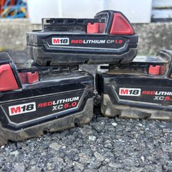 3 Used Milwaukee 18V Batteries W/6pk Charger 