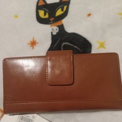 Mundi Paulie Caramel Tan, Charter Club, Clutch Womens Wallet w/ Kiss Lock Clasp & Genuine Calfskin Italian Leather