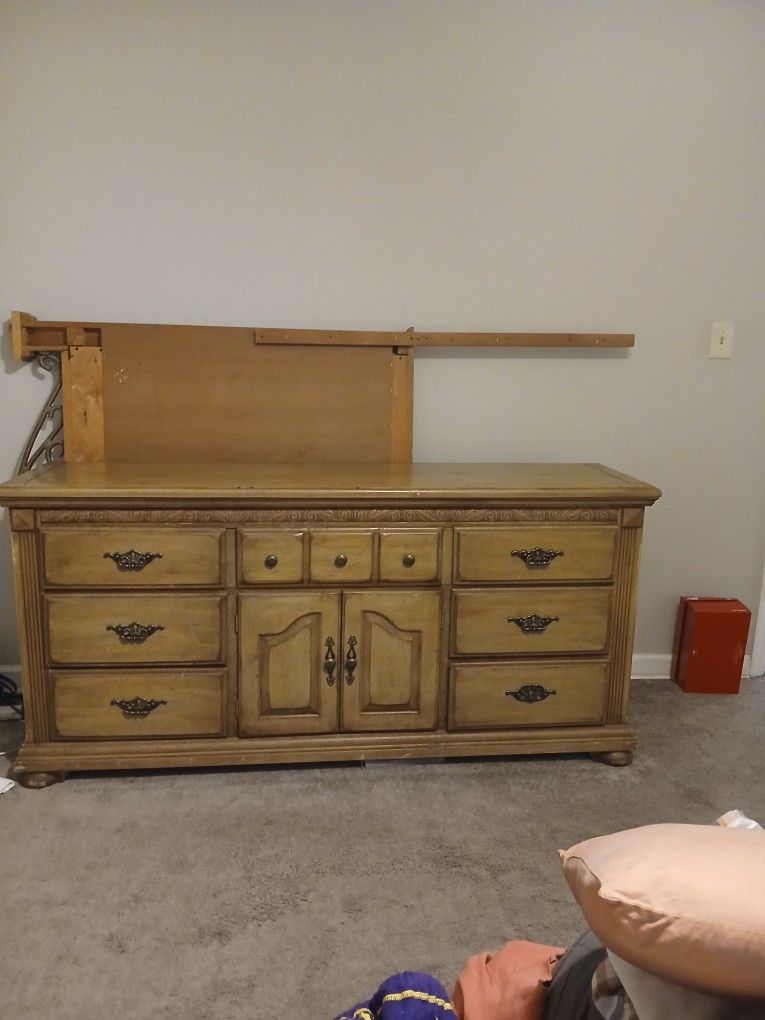 Tan Dreser With Mirror 7 Drawers And A Cabinet
