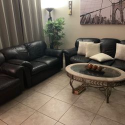 Black Soft Leather Coach 3 Set