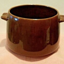 Vintage Vtg Bean Pot Handles Brown Glaze West Bend Stoneware Pottery Crock 5" Tall & 6" Across