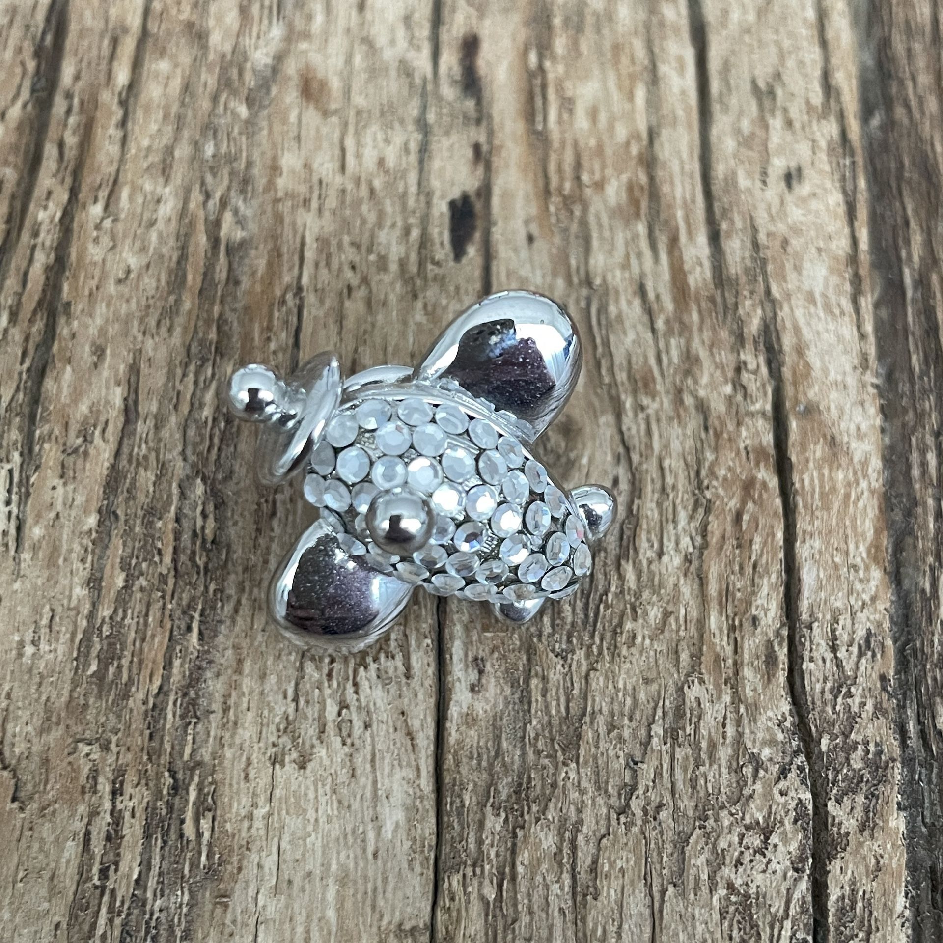 Vintage Style Rhinestone Airplane Brooch Pin – Silver Tone