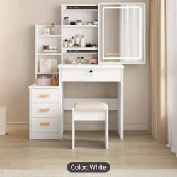 Brand New In Box vanity with stool, 3 modes of led lights, and adjustable brightness