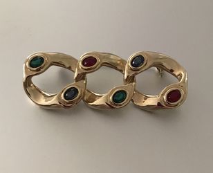 Vintage Multi Color Rhinestone Gold Tone Knot Bar Brooch 
