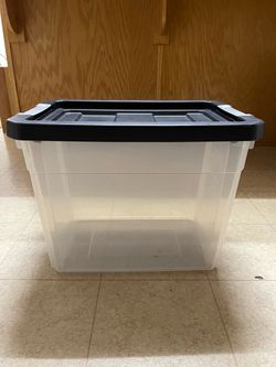 Clear Plastic Storage Tote with Black Lid. 18x12.5x13 in