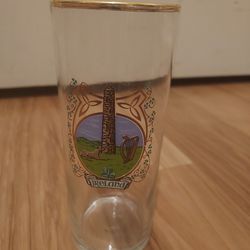 Vintage Ireland Beer Glass Gold Rim 5.5 Inch Tall Tapered Shamrocks