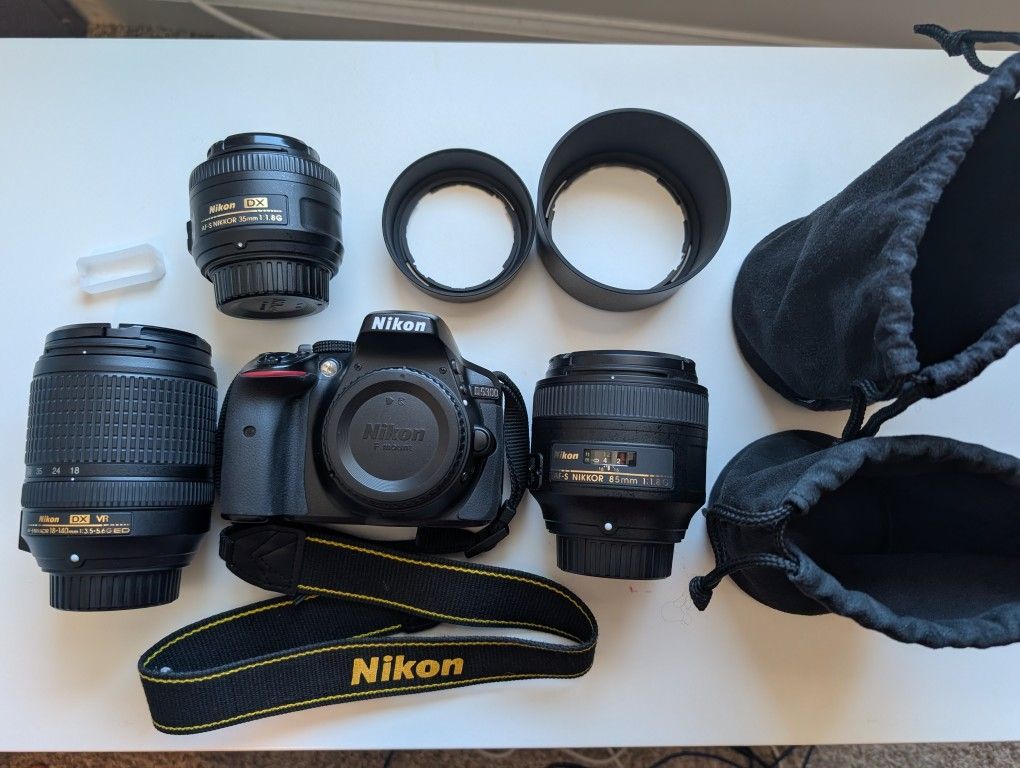 Nikon D5300 DSLR Bundle +3 Lenses (18-140mm, 35mm Prime, 85mm Portrait)