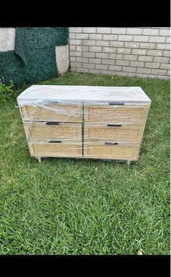 6-Drawer Cane Front Dresser Natural Wood
