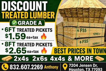 $1.59🔥6FT TREATED PICKETS #1