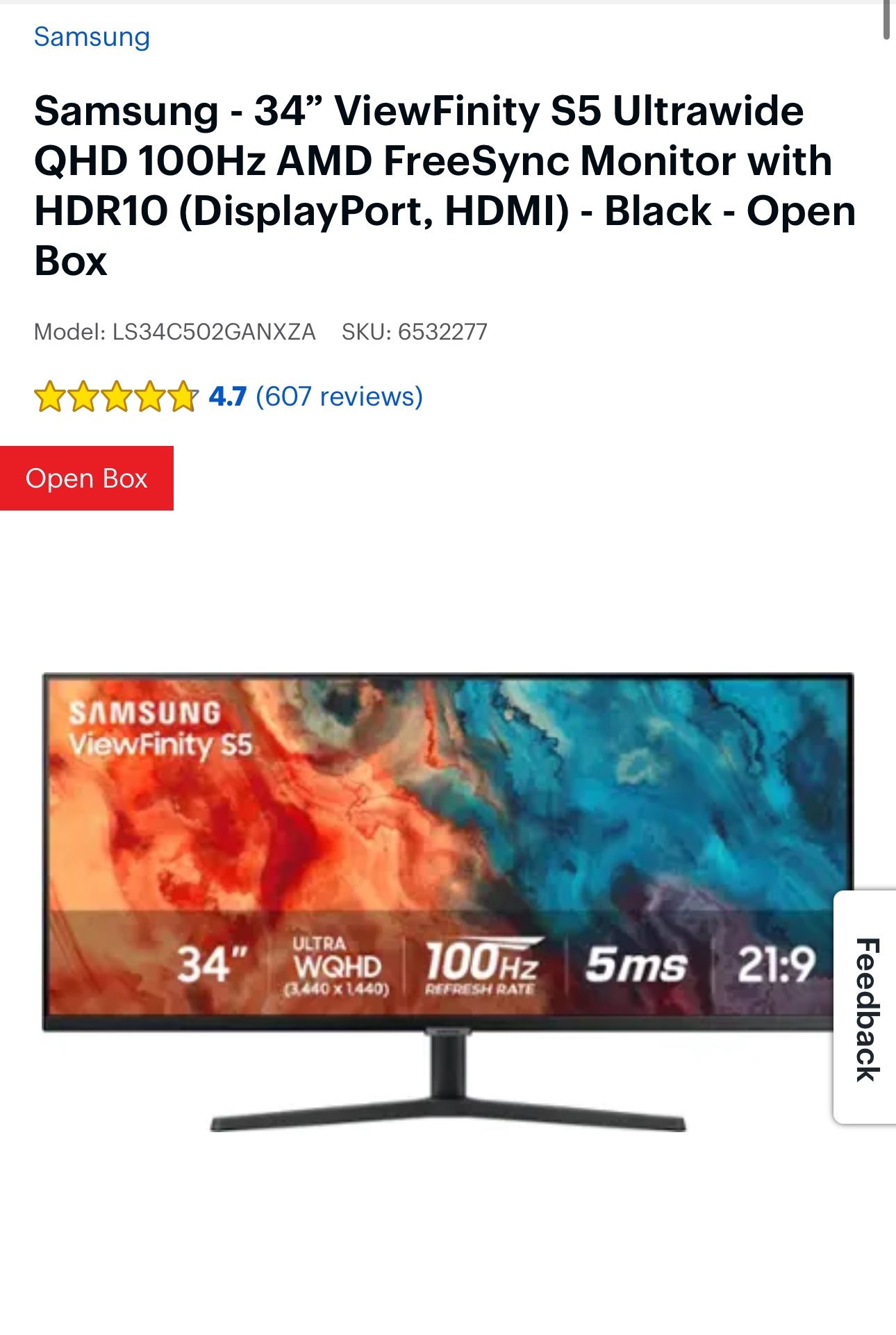 Samsung Viewfinty 34” Monitor