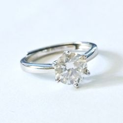2 Carat Round Cut Moissanite Solitaire Adjustable Size Ring Anniversary Gift Her