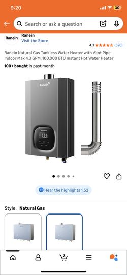 Ranein Natural Gas Tankless Water Heater Max
