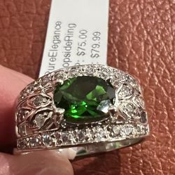 0.8 Ct Genuine Chrome Diopside Gemstone 925 Sterling Silver Ring Size 7 