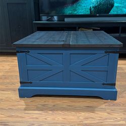 Modern Lift-Top Storage Ottoman / Coffee Table – Blue