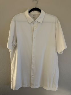 UNIQLO White Full Button Short Sleeve Polo Shirt Large