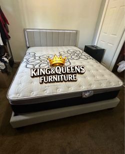 New Queen bed frame with mattress