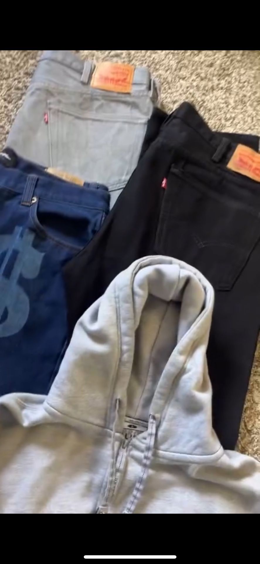 Not4sale Pants, Gray 501’s, Black 501’s, Grey Zip up proclub