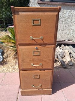 3-Drawer Wood Filing Cabinet with Brass Hardware
