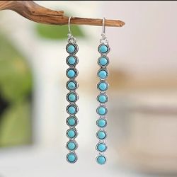 Faux Turquoise Drop Dangle Earrings Long Tassel Ethnic Vintage Earrings Statement Jewelry Gifts
