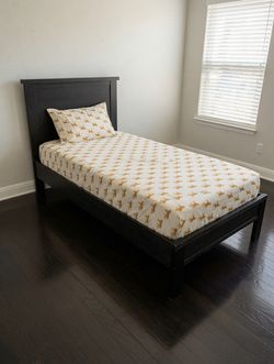 Black Twin Platform Bed Frame - Sturdy Wood, Clean & Modern