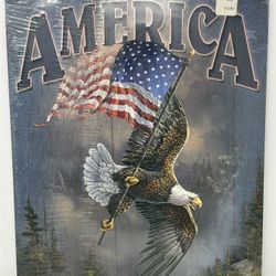 America Let Freedom Reign Bald Eagle Metal Tin Sign Patriotic Wall Decor