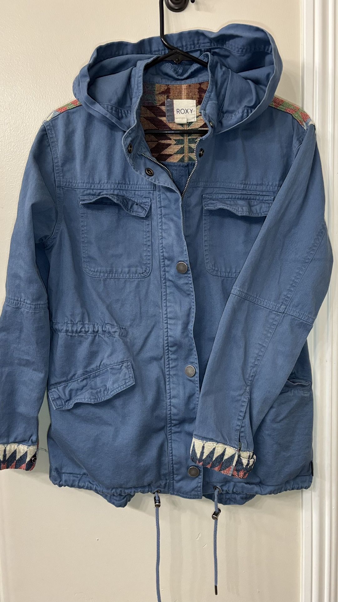 Roxy Winter Cloud Hooded Parka Women's Size M Blue Jacket Boho Twil