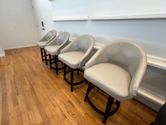 Four Gorgeous Lusso Swivel Counter Height Stools — Dove White Leather