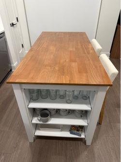 Kitchen Island Table with Storage Shelves
