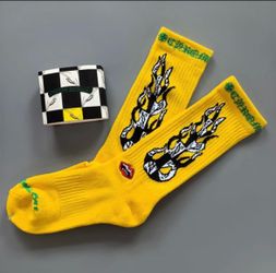 Chrome Hearts Yellow & Blue checkerboard jacquard Graphic Crew Socks