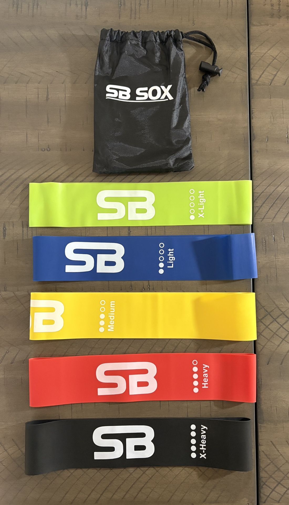 SB SOX Resistance Loop Bands Set 5 Levels + Pouch, physical therapy, yoga, glute/leg travel workout