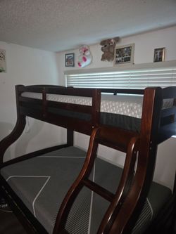 Dark Wood Bunk Bed with Ladder