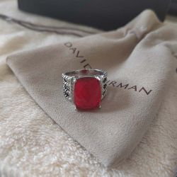 David Yurman Ring In Sterling Silver With Garnet And Pavé Diamonds Size 8 