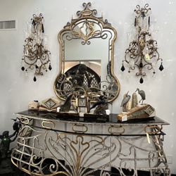 Massive Iron Art Entry Table And Mirror 
