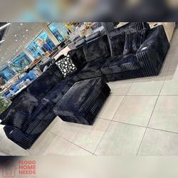 6PC Extra Large Black Sectional Modular sofa set