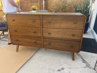 New Mid Century Dresser.  Solid Pine Wood / Dark Walnut Finish.  62” Wide X 17” Deep X 36” High.  Free Delivery!