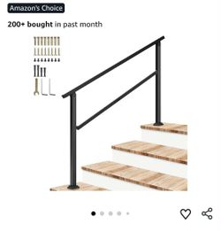 1075: 4-Step Stair Handrail 54"x36" Wrought Iron Porch Railing Black