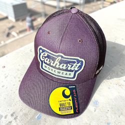 Carhartt 106738 Rugged Flex Twill Mesh-Back Script Patch Burgundy Trucker Hat OS