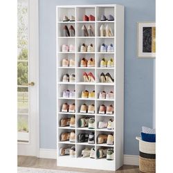 New White 10 Tier Shoe Rack with 30 Cubby Storage Shelves