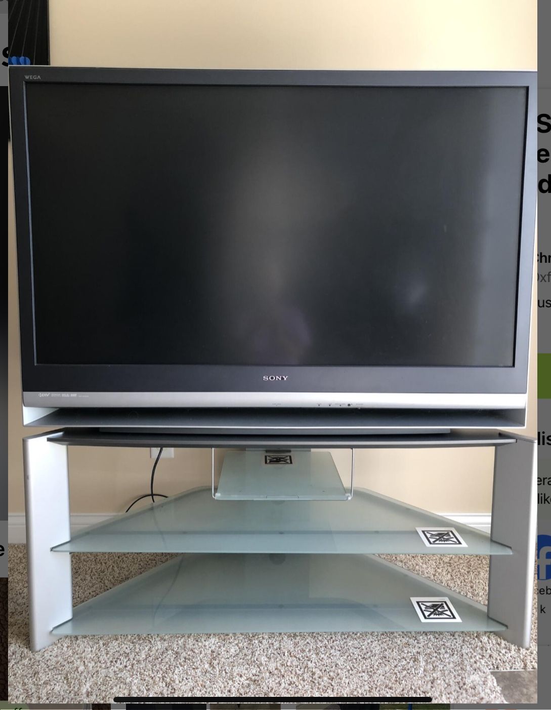SONY 50” Grand Wega high definition rear projection LCD TV With Stand