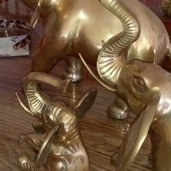 Solid Brass Elephant Family of 3 Large Medium & Small
