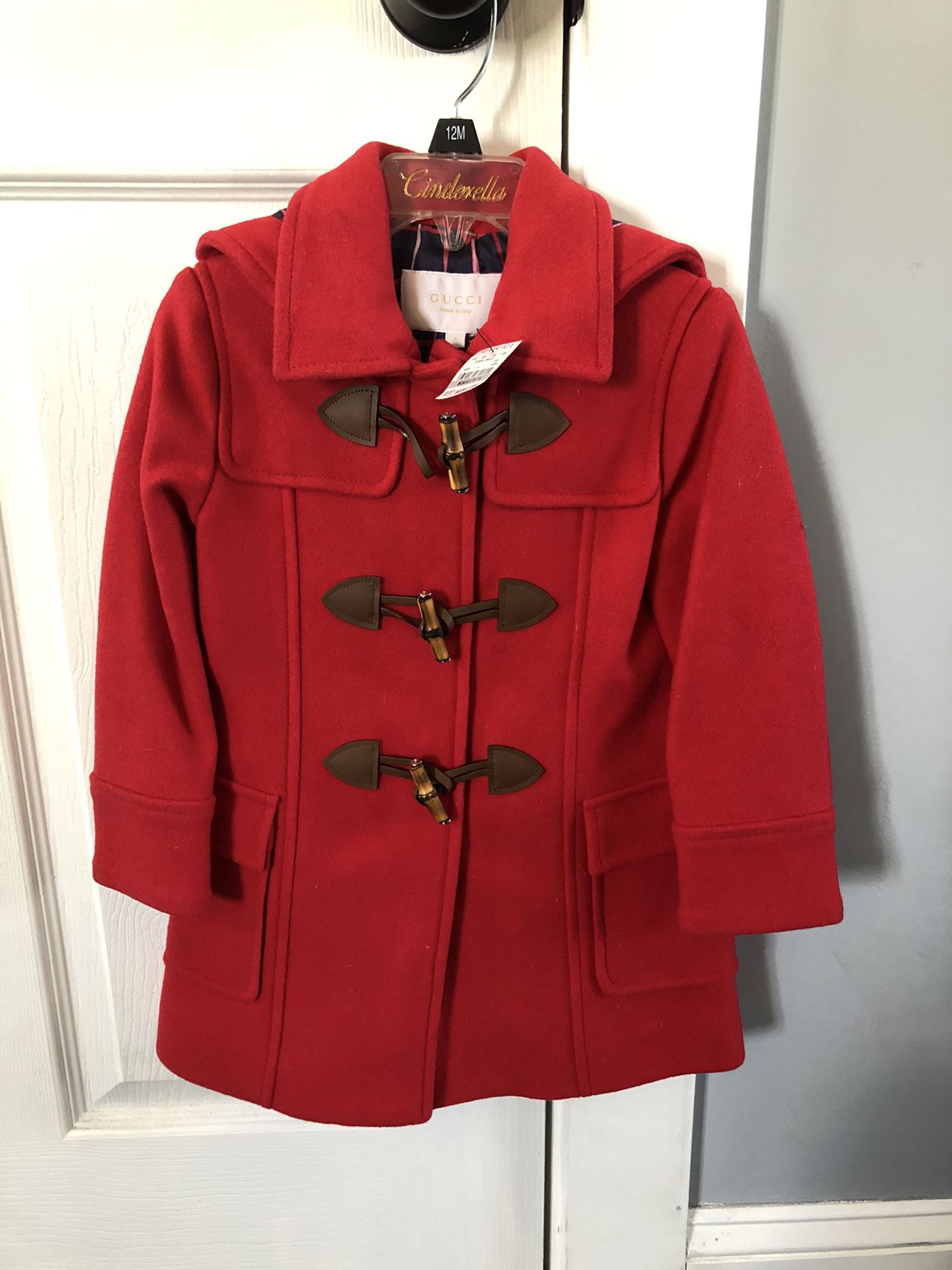 100% Authentic Toddler Girls Red Gucci Bamboo Peacoat Sz 3