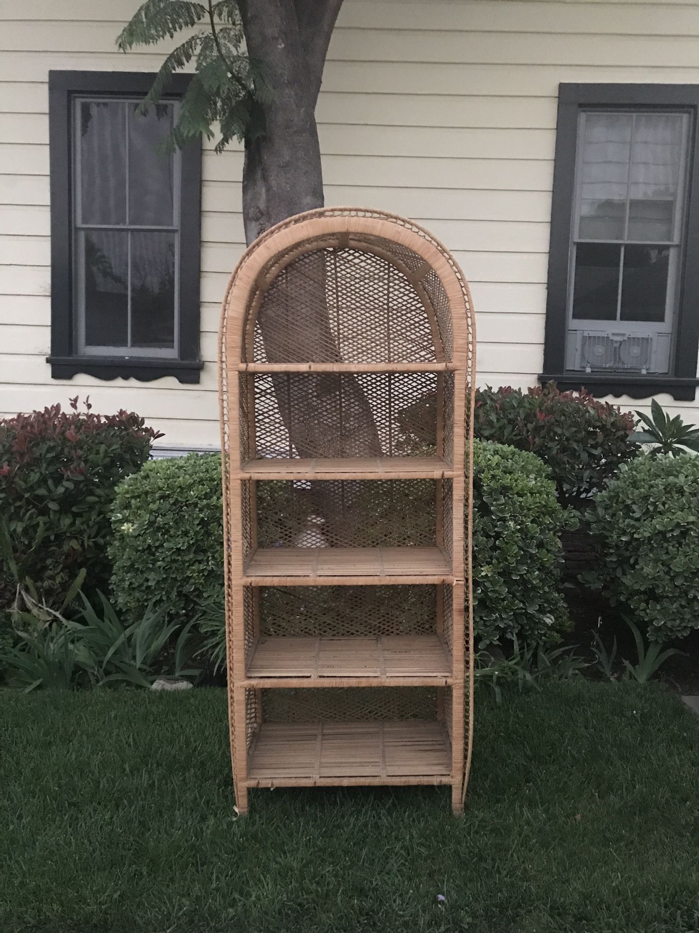 Vintage rattan shelf: bamboo and wicker open shelves