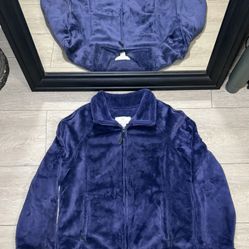 Y2K 2000s Women’s Blue Green Tea Fur Lined Zip Up Fleece Jacket