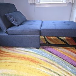  Pull-out Sofa Bed Upholstered Convertible Ottoman Home Furniture in Blue