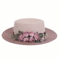 NWT Andrea’s Deals Handcrafted Sun Hat Color Blocked Rose Flower